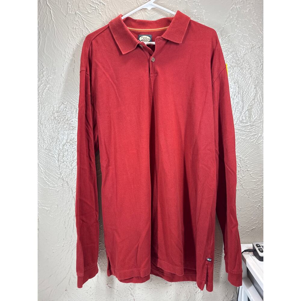 Tommy Bahama Shirt Men's Red Vintage Long Sleeve‎ Cotton 2 Button Polo Size XL